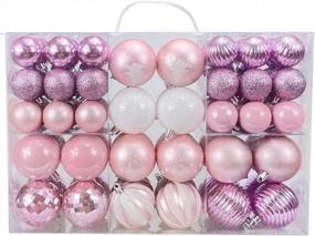 img 4 attached to Набор из 86 розовых елочных шаров - небьющиеся украшения для деревьев, домашняя вечеринка, праздничные гирлянды, венки с подвесными крючками в комплекте