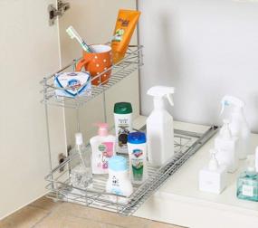 img 2 attached to 2-Tier Pull-Out Under Sink Cabinet Organizer With Slide Wire Shelf Basket - Dimensions: 11.49W X 17D X 14H - Requires Cabinet Opening Of At Least 12 Inches