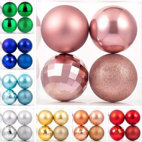 img 4 attached to Rose Gold Giant Shatterproof Plastic Christmas Ball Ornaments - XmasExp 4.0" (4Pcs) For Holiday Party Decorations