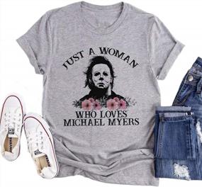 img 4 attached to Vintage Horror Halloween Shirt: LORSU Woman'S Michael Myers Flowers Tee With Scary Movie Theme Tops Blouse