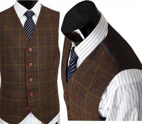 img 3 attached to Men'S Premium Wool Blend Tweed Herringbone Check Plaid 5-Button Waistcoat Suit Vest