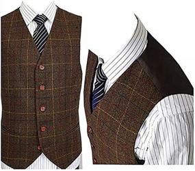 img 4 attached to Men'S Premium Wool Blend Tweed Herringbone Check Plaid 5-Button Waistcoat Suit Vest