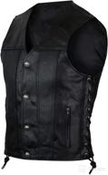 vance men's stylish black leather motorcycle vest with straight bottom logo