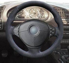 img 2 attached to 🚗 MEWANT Hand-Stitched Black Suede Steering Wheel Cover Wrap for BMW 5 Series E39 (1999-2001) / M3 (1998-1999) / Z3 E36/8 (2000-2002)