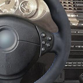 img 1 attached to 🚗 MEWANT Hand-Stitched Black Suede Steering Wheel Cover Wrap for BMW 5 Series E39 (1999-2001) / M3 (1998-1999) / Z3 E36/8 (2000-2002)