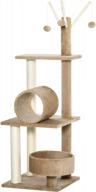 stylish cat tower by pawhut - indoor cat tree condo with scratching post, comfortable beds and tunnel, cat string toys - 16" x 16" x 48", in light brown logo