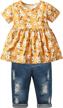 derouetkia girls clothes outfits toddler infant baby girl floral ruffle tops ripped jeans pants sets logo