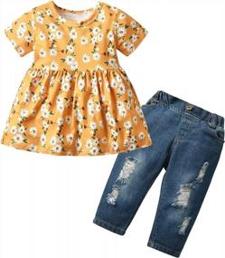 img 3 attached to Derouetkia Girls Clothes Outfits Toddler Infant Baby Girl Floral Ruffle Tops Ripped Jeans Pants Sets