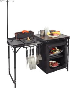 img 4 attached to REDCAMP портативный кухонный стол для кемпинга с органайзером для хранения и крючками, складная кемпинговая поварская станция для барбекю, вечеринки и пикника