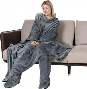 img 4 attached to Stay Warm And Cozy With Winthome'S Super Soft Wearable Blanket With Sleeves And Foot Pockets - Perfect For Men And Women!