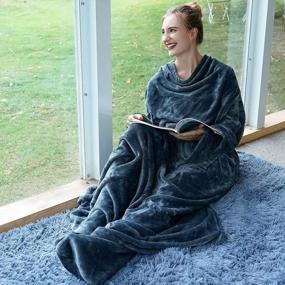 img 3 attached to Stay Warm And Cozy With Winthome'S Super Soft Wearable Blanket With Sleeves And Foot Pockets - Perfect For Men And Women!
