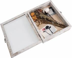 img 1 attached to Rustic White 8X10 Shadow Box Frame With Linen Back, Real Glass Window Door And Hinge For Keepsakes - Wedding Bouquet, Memorabilia Medals Photos Memory Display Case