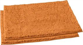 img 4 attached to Soft And Plush LuxUrux Bath Mat Set - Super Absorbent 23 X 36 Inch Bathroom Rugs In Chenille Microfiber Material, With Rectangular Design In Orange