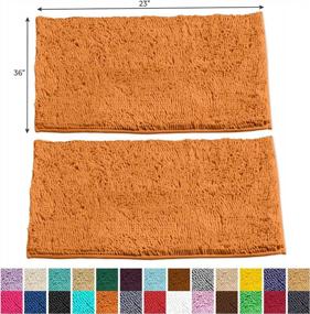 img 3 attached to Набор мягких и плюшевых ковриков для ванной LuxUrux - супервпитывающие коврики для ванной комнаты размером 23 x 36 дюймов из синели из микрофибры, с прямоугольным дизайном оранжевого цвета