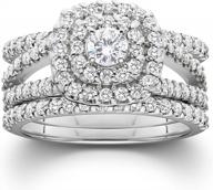 10k white gold 1.25ct diamond engagement cushion halo wedding ring trio set logo