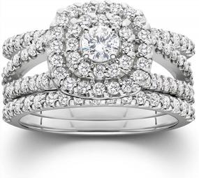 img 4 attached to 10K White Gold 1.25Ct Diamond Engagement Cushion Halo Wedding Ring Trio Set