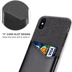img 1 attached to Тонкий чехол для карт, совместимый с IPhone Xs 2018 - серия хлопка Lopie Sea Island, тканевый защитный чехол с кожаным держателем для карт, дизайн слота, черный