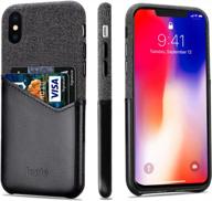 slim card case compatible for iphone xs 2018 - lopie sea island cotton series, fabric protection cover with leather card holder slot design, black logo