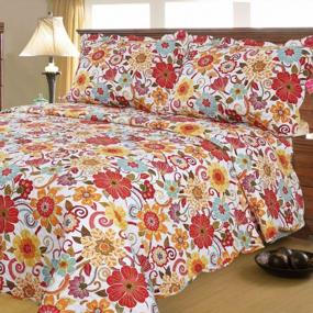 img 4 attached to Experience Luxurious Comfort With Mohap 3-Piece Queen Size Quilt Set - Floral Orange Flower Pattern, Durability & Breathability For All Seasons!