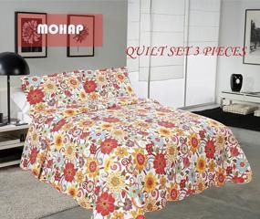 img 1 attached to Experience Luxurious Comfort With Mohap 3-Piece Queen Size Quilt Set - Floral Orange Flower Pattern, Durability & Breathability For All Seasons!