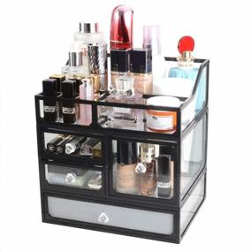 img 4 attached to Organize Your Makeup With InnSweet Glass Cosmetic Cases - 3 Piece Set, Black