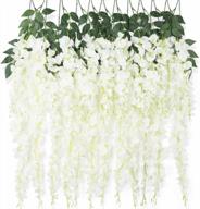 6pcs white artificial wisteria hanging garland for wedding party home garden outdoor ceremony floral decor - 3.18 feet logo