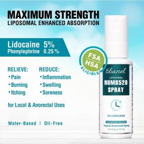 img 3 attached to Maximum Strength Anorectal & Local Pain Relief Spray - Ebanel 5% Lidocaine With Phenylephrine & Arginine For Hemorrhoid Treatment - Numb520 Liposomal Numbing Spray - 2.4 Fl Oz Topical Anesthetic