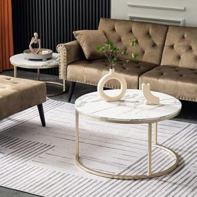 img 1 attached to Contemporary Nesting Coffee Table Set With Faux Marble Top And Gold Legs - Perfect Accent For Modern Living Rooms