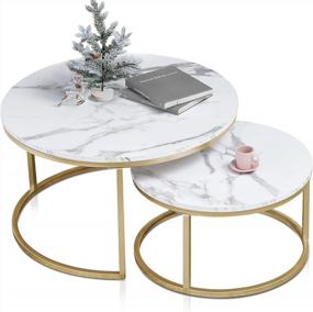 img 2 attached to Contemporary Nesting Coffee Table Set With Faux Marble Top And Gold Legs - Perfect Accent For Modern Living Rooms