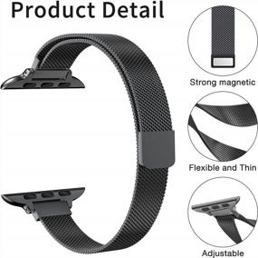 img 2 attached to Compatible With Apple Watch Band, Stainless Steel Slim & Thin Mesh Magnetic Clasp Strap Women And Girl Replacement Band For IWatch Series SE 6 5 4 3 2 1 (Black, 42Mm/44Mm/45Mm)