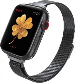 img 4 attached to Compatible With Apple Watch Band, Stainless Steel Slim & Thin Mesh Magnetic Clasp Strap Women And Girl Replacement Band For IWatch Series SE 6 5 4 3 2 1 (Black, 42Mm/44Mm/45Mm)
