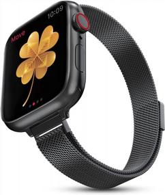 img 3 attached to Compatible With Apple Watch Band, Stainless Steel Slim & Thin Mesh Magnetic Clasp Strap Women And Girl Replacement Band For IWatch Series SE 6 5 4 3 2 1 (Black, 42Mm/44Mm/45Mm)