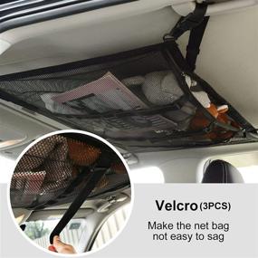 img 2 attached to 🚗 Stay Organized on the Go with NIMLLAND Car Ceiling Storage Net - Adjustable D-Buckle for Secure Storage, Webbing Velcro Car Ceiling Cargo Net for Easy Access, Double-Layer Net for Clothing, Toys, and Sundries (Full Mesh)