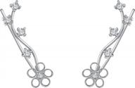 925 sterling silver flower ear crawlers - elequeen cubic zirconia hook cuff earrings (1 pair) logo