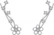 925 sterling silver flower ear crawlers - elequeen cubic zirconia hook cuff earrings (1 pair) logo