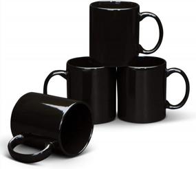 img 4 attached to Set Of 4 Large-Handled Black Ceramic Coffee Mugs With 11Oz Capacity By Serami Classic