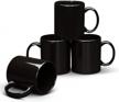 set of 4 large-handled black ceramic coffee mugs with 11oz capacity by serami classic logo