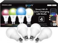 set of 4 geeni prisma wi-fi multicolor led light bulbs, 1050 lumens, 2700k, dimmable, no hub required, compatible with alexa and google assistant, 75-watt equivalent логотип