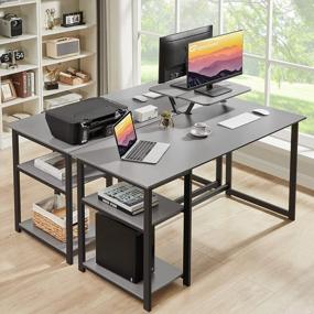 img 1 attached to GreenForest Home Office Desk With Monitor Stand And Storage Shelves: 47-Inch Modern PC Work Table In Grey