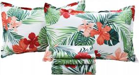 img 4 attached to Experience A Tropical Paradise With FADFAY Green Floral Sheets Queen Size - 100% Cotton Ultra-Soft Bedding Set