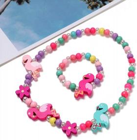img 2 attached to 10 Sets Beaded Necklace And Bracelets For Girls Unicorn Mermaid Rainbow Animal Pendant Colorful Wooden Beads Princess Necklace Dress Up Pretend Play Jewelry Set Party Favor Gifts For Toddlers Kids
