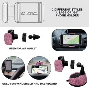 img 2 attached to 🌹 Yixin Car Accessories for Women - Bling Car Accessories Set with Phone Holder Mount, Dual USB Car Charger, Coasters, Auto Hooks, and Glasses Holders (Rose Red)