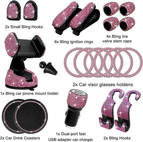 img 3 attached to 🌹 Yixin Car Accessories for Women - Bling Car Accessories Set with Phone Holder Mount, Dual USB Car Charger, Coasters, Auto Hooks, and Glasses Holders (Rose Red)