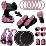 🌹 yixin car accessories for women - bling car accessories set with phone holder mount, dual usb car charger, coasters, auto hooks, and glasses holders (rose red) logo