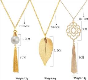 img 1 attached to Set Of Three Sevenstone Long Pendant Necklaces For Women: Knot, Disk, And Circle With Tassel Statement Sweater Necklaces
