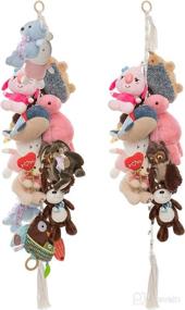 img 4 attached to 🧶 Cotton Boho Macrame Stuffed Animal Hanging Chain: Ultimate Toy Organizer with 78" Handmade Plush Toy Storage, 40 Clips & 4 Hook Wall Decor for Toys & Hats