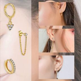 img 2 attached to Stylish 5 Pair Huggies Hoop Earrings Set For Women And Girls - Gold, Silver, Small Dangle Chain - Cubic Zirconia - Hypoallergenic - Perfect Gifts