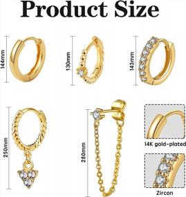 img 3 attached to Stylish 5 Pair Huggies Hoop Earrings Set For Women And Girls - Gold, Silver, Small Dangle Chain - Cubic Zirconia - Hypoallergenic - Perfect Gifts