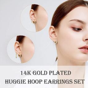 img 1 attached to Stylish 5 Pair Huggies Hoop Earrings Set For Women And Girls - Gold, Silver, Small Dangle Chain - Cubic Zirconia - Hypoallergenic - Perfect Gifts