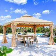 yoleny aluminum frame soft top outdoor patio gazebo - 12'x12' with polyester curtains, air venting screens, and beige canopy логотип